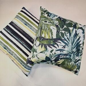 Lowe's Tropical Floral and Striped Blue Green Outdoor Porch Pillows